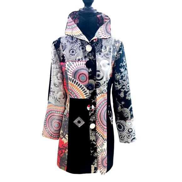 Adore Jackets & Blazers - Adore Women L Statement Embroidery Patchwork Button Jacket Multicolor Boho Artsy